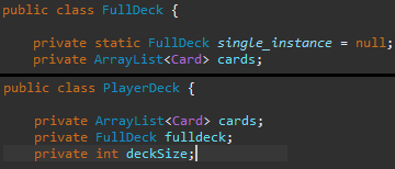 Picture of the Player Deck and Full Deck Class variables.